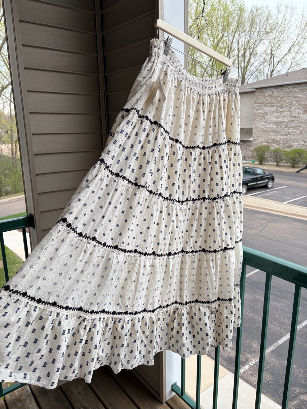 🆕✨Lucky Brand Boho Tiered Midi Skirt Cream Smocked Waist XL Cottagecore Peasant - Picture 3 of 17